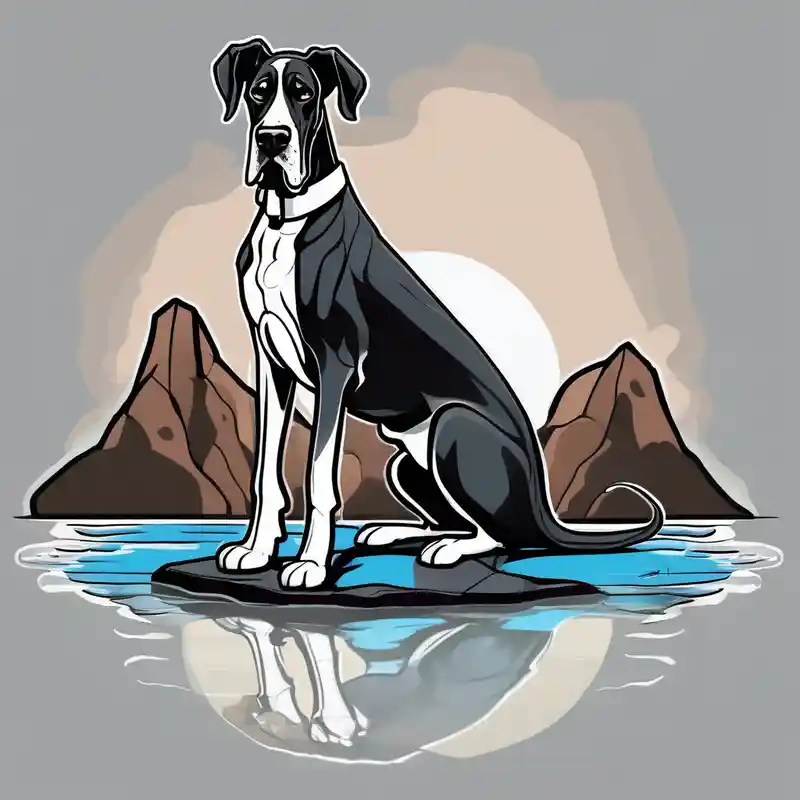 Arm sleeve for man with Great Dane (Full Tuxedo Color and floppy ears) standing proudly chest up on a rock in front of a body – カートゥーン, カラフル