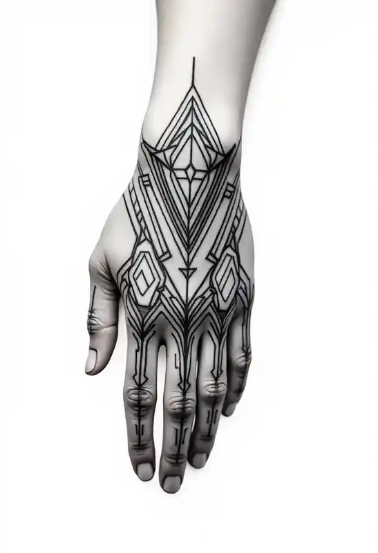 geometric micro realism tattoo on hand – Géométrique, Noir et blanc