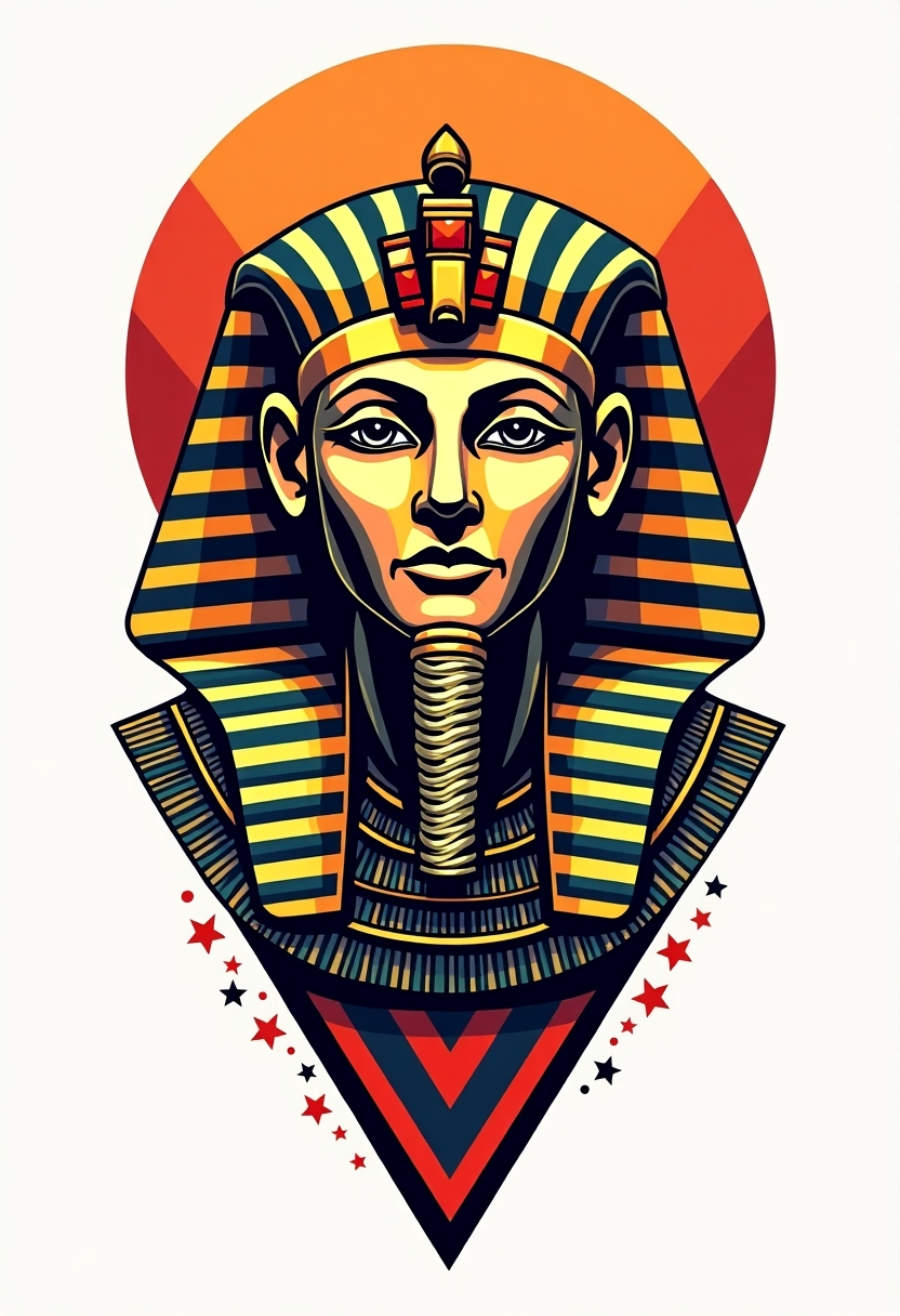 Micro realism. Pharoah statue, design de tatouage Géométrique généré par IA