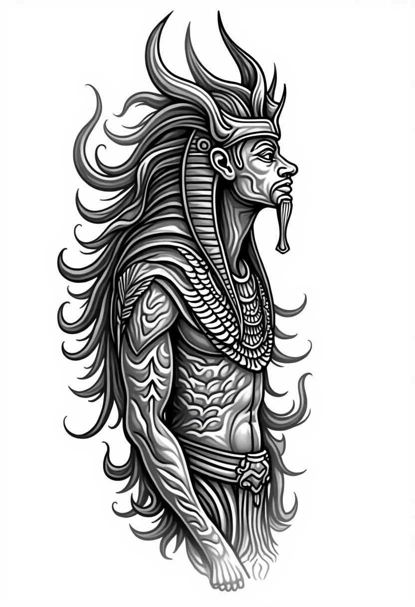 Micro realism. Pharoah statue, design de tatouage Japonais généré par IA