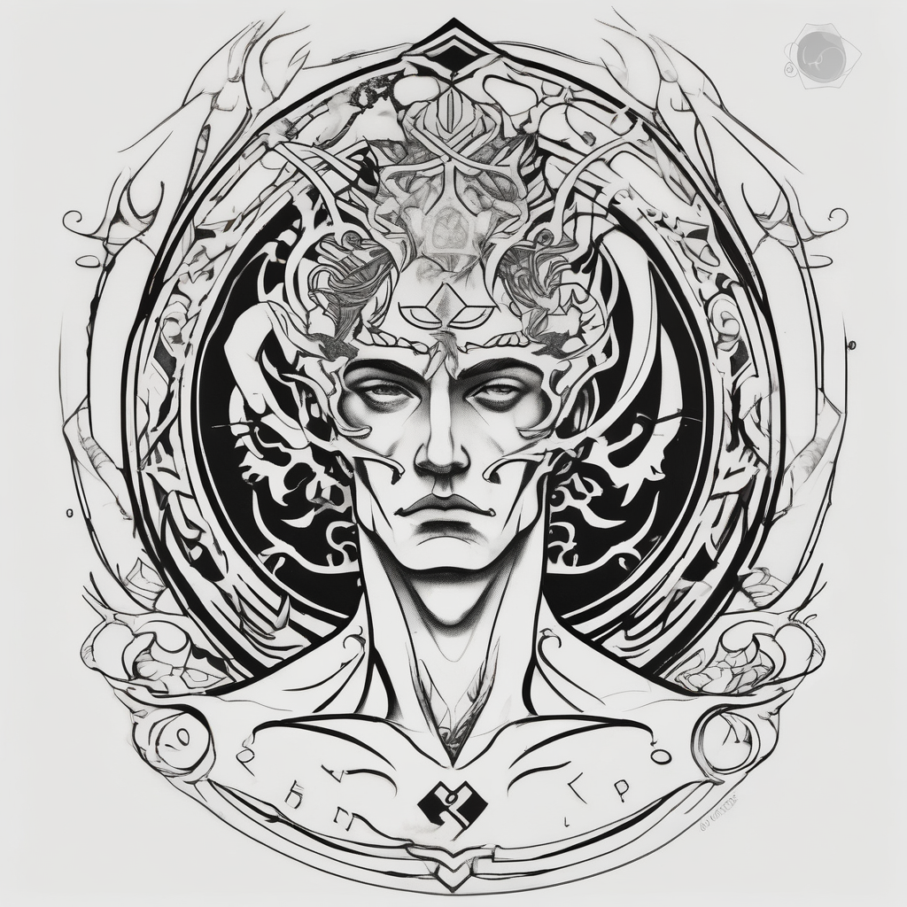 Diogo Cassiano Fernandes, male, Aquarius sign, 30 years old, son of God neck-male, design de tatouage Surréaliste généré par IA