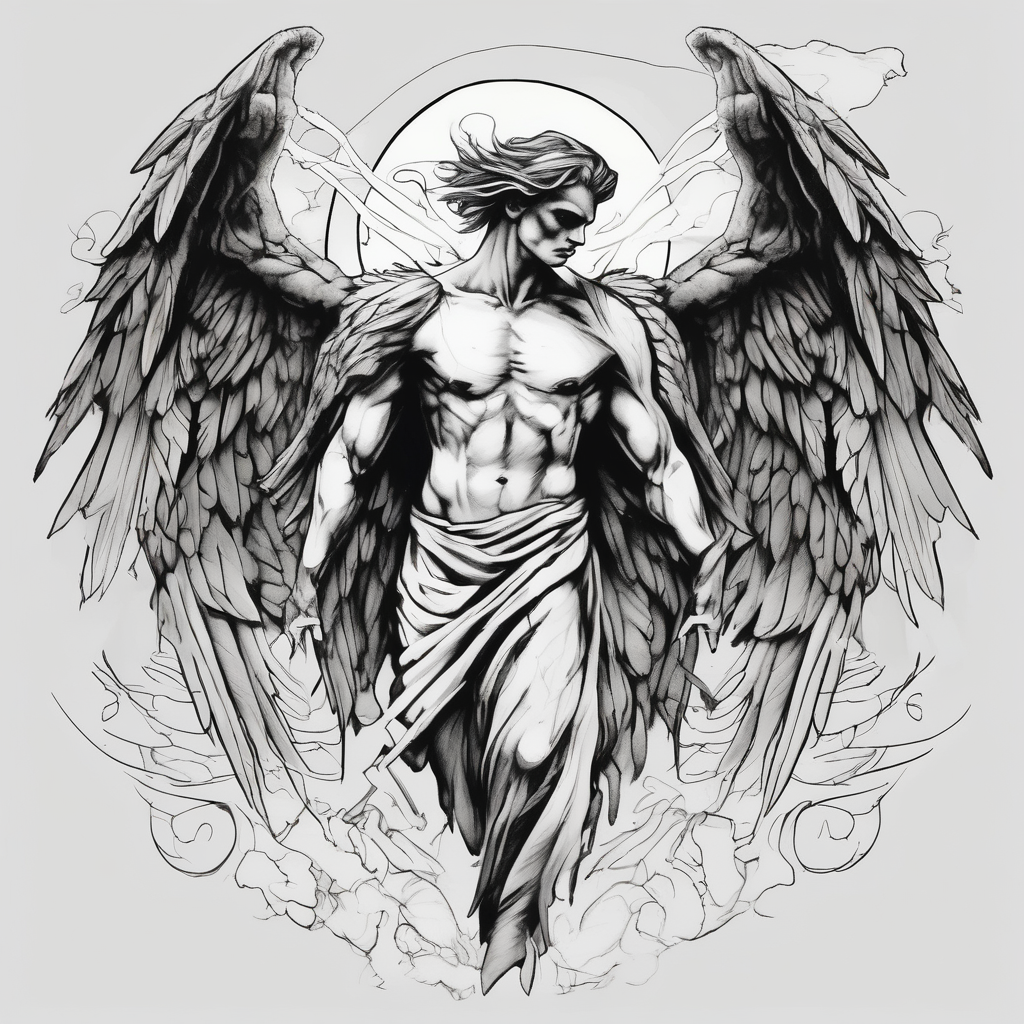 male fallen angel,the fall of gabriel evil neck-male, design de tatouage Croquis généré par IA