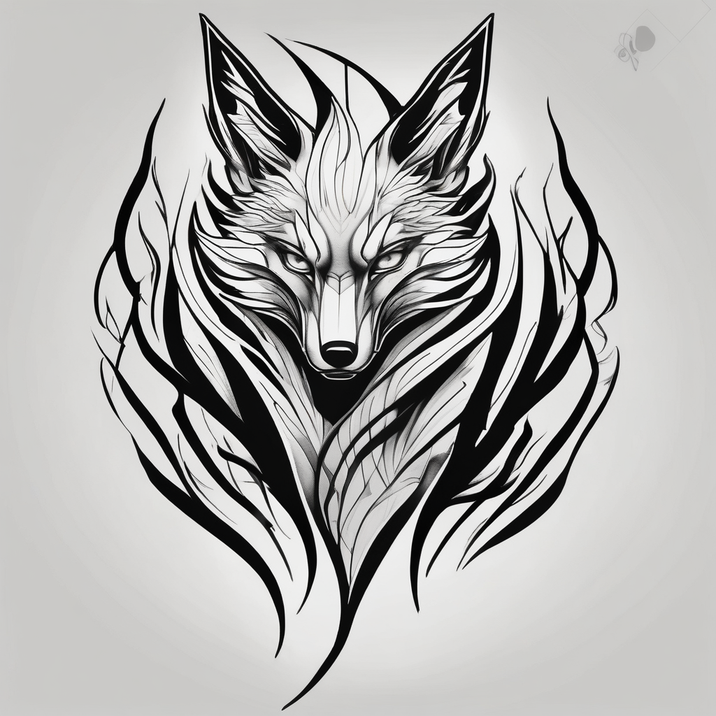 male nine tail fox neck-male, design de tatouage Noir et blanc généré par IA
