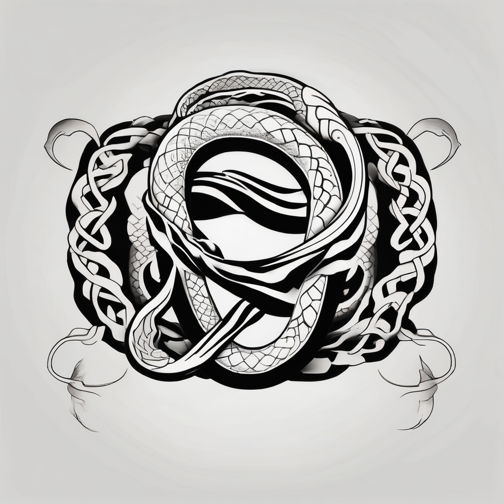 Ring neck snake forming an infinity symbol neck-male, AI-generated Japanese tattoo design