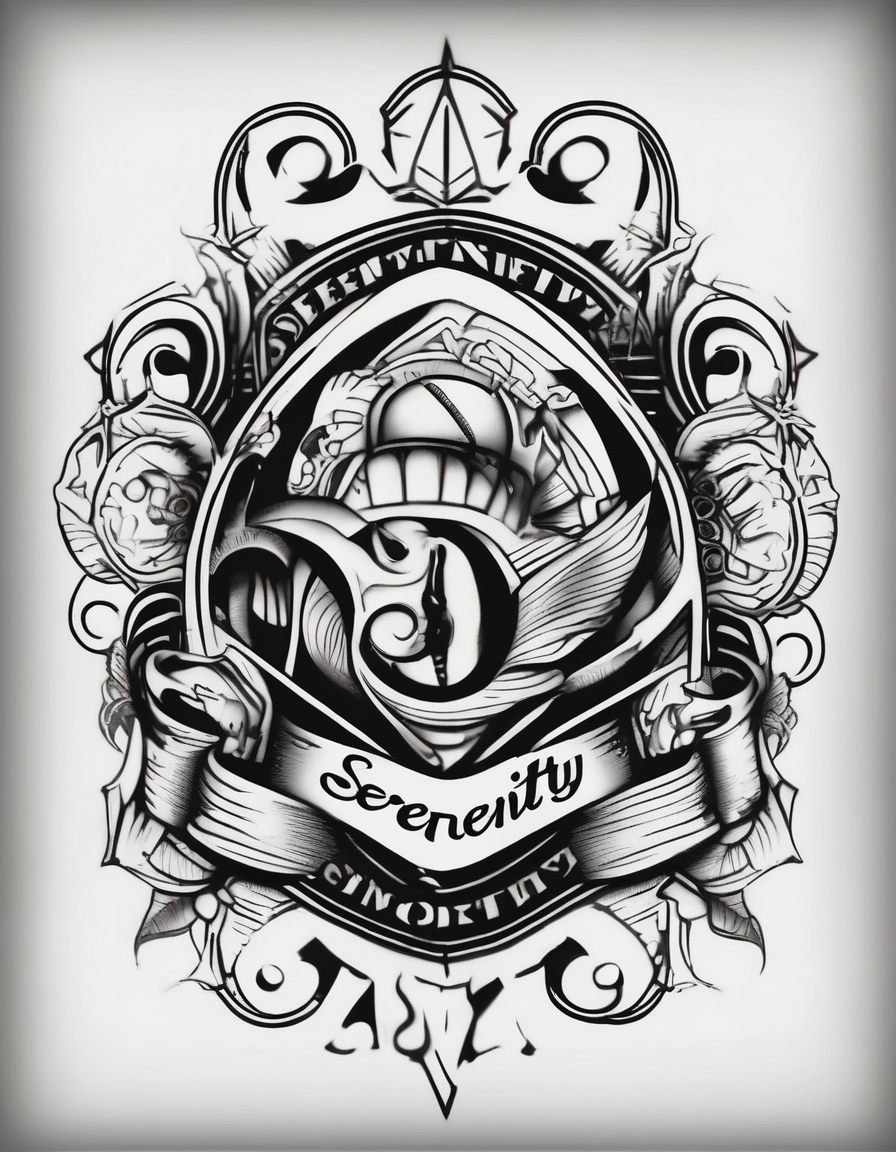 Serenity vertically on neck neck-male, design de tatouage Old school généré par IA