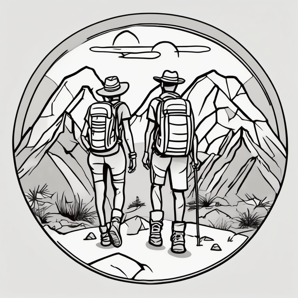 Male and female hikers in the southwest usa on the forearm neck-male, design de tatouage Cartoon généré par IA