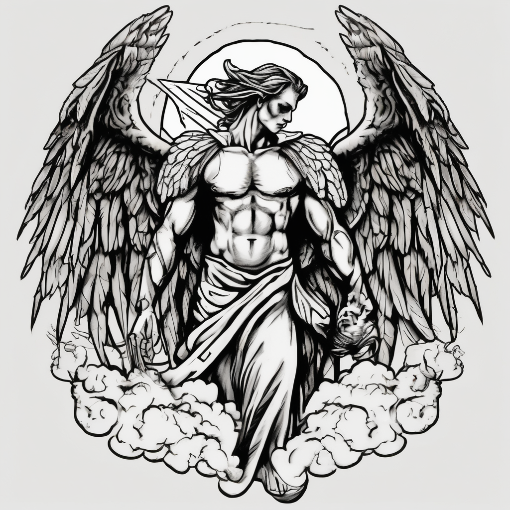 male fallen angel,the fall of gabriel evil neck-male, design de tatouage Old school généré par IA