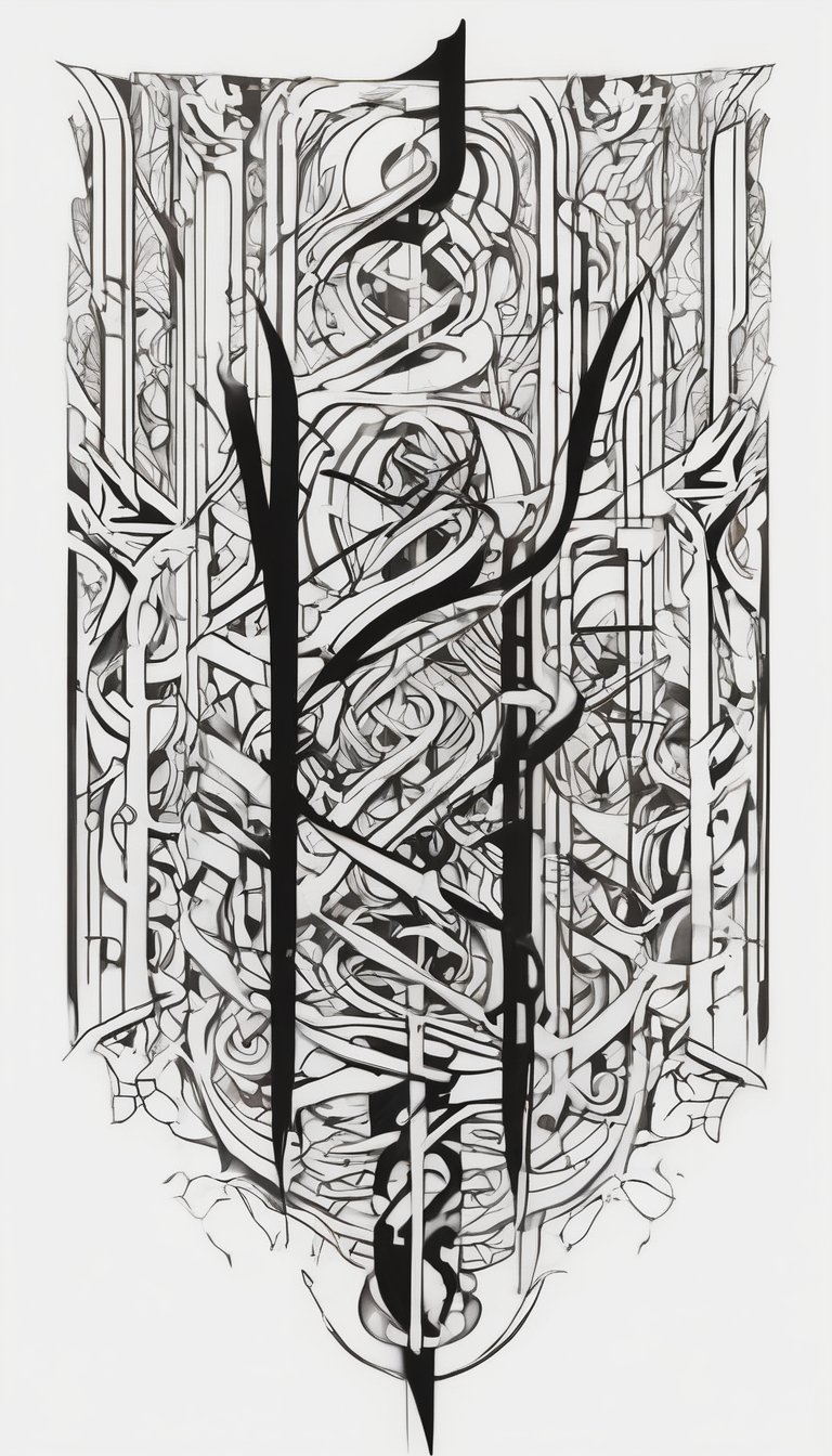 Serenity vertically on neck neck-male, design de tatouage Croquis généré par IA