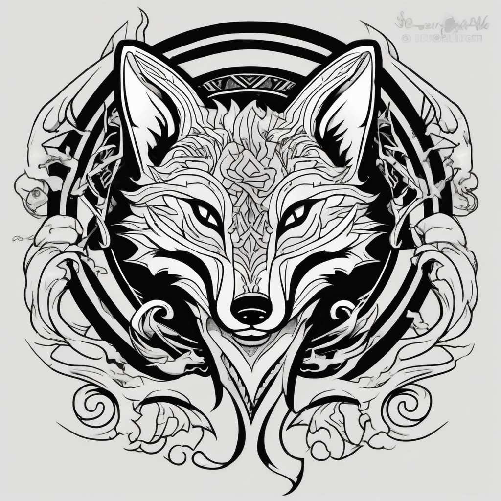 male nine tail fox neck-male, design de tatouage Old school généré par IA