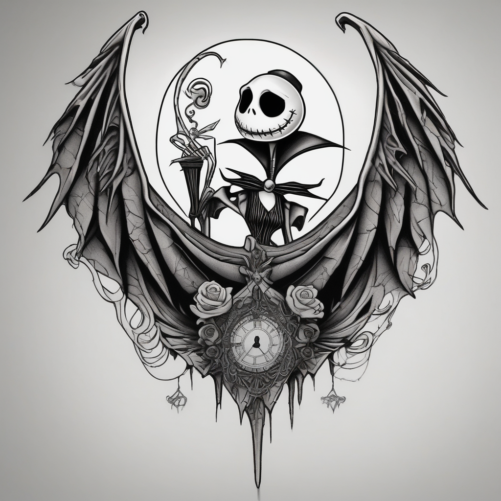 Nightmare before Christmas statue with wings nightmare-before-christmas, design de tatouage Réaliste généré par IA