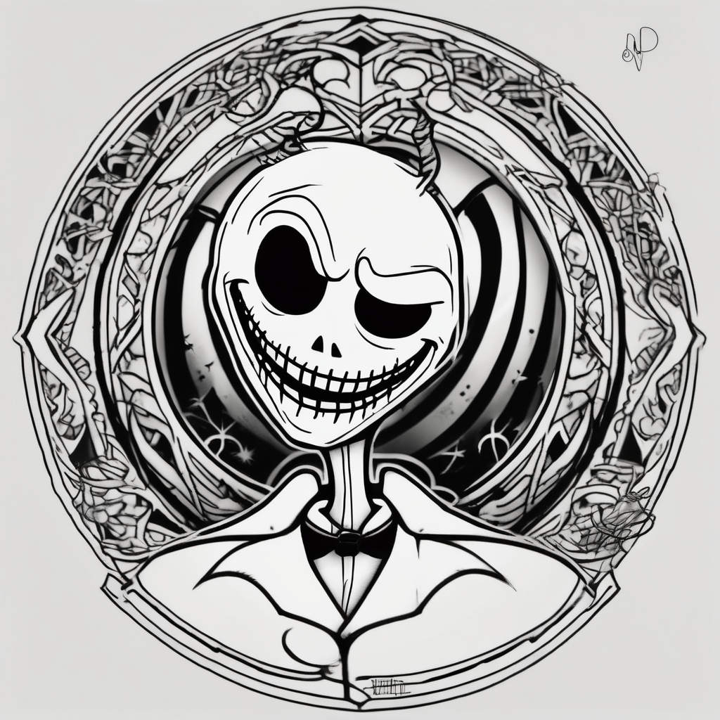 Nightmare before Christmas poor jack nightmare-before-christmas, design de tatouage Blackwork généré par IA