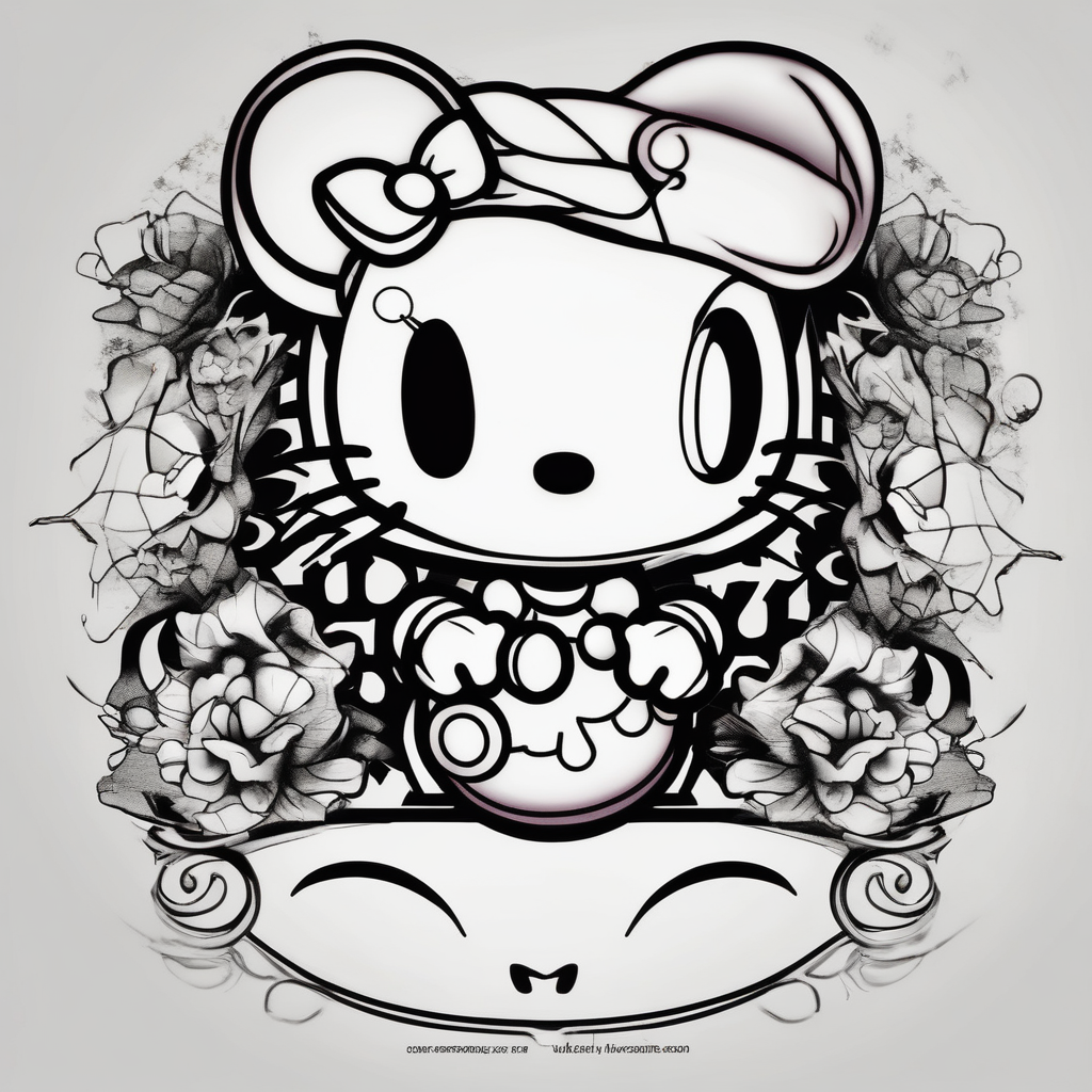 hello kitty with mickey mouse ninja-kitty, AI-generated Realistic tattoo design