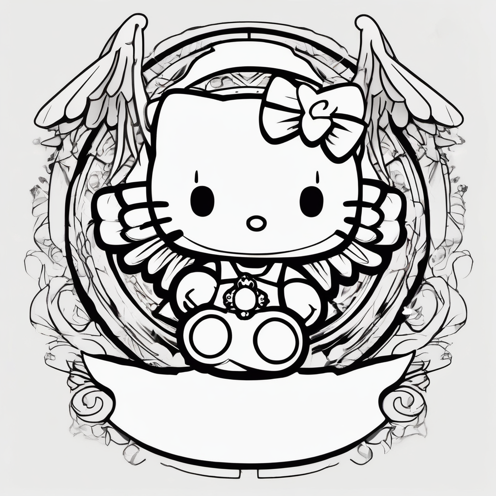 hello kitty angel with halo ninja-kitty, AI-generated Sketch tattoo design