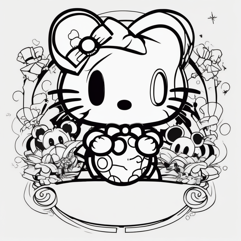 hello kitty with mickey mouse ninja-kitty, AI-generated Cartoon tattoo design