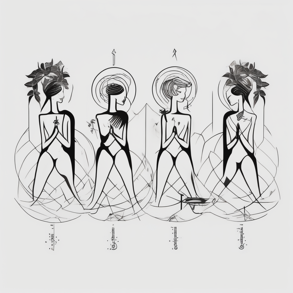 Siblings 3 girls 2 boys of-siblings, AI-generated Minimalist tattoo design