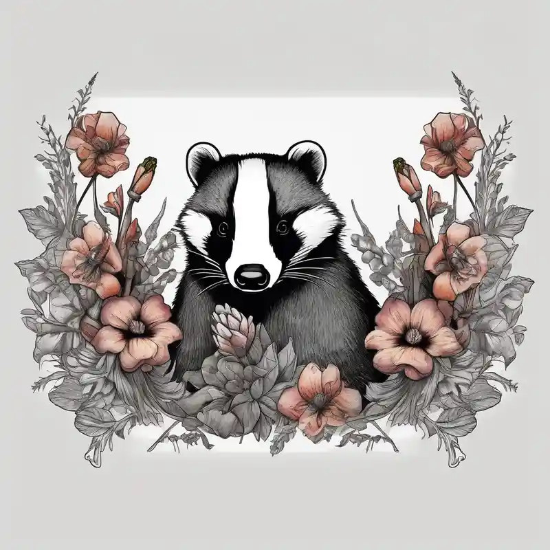 Trippy, pair of badger siblings in a field of flowers smoking a cigar of-siblings