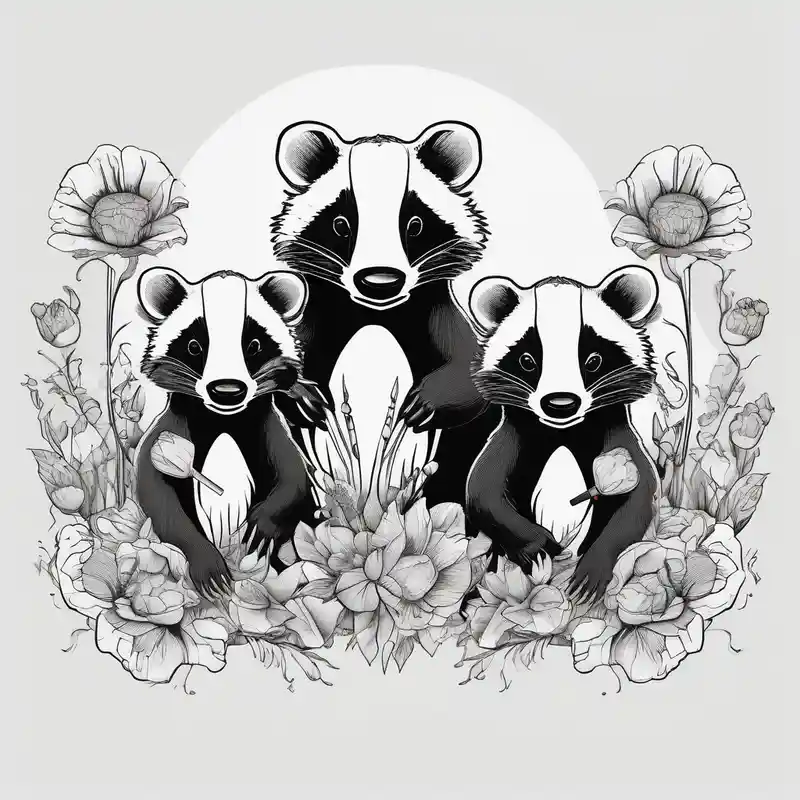 Trippy, pair of badger siblings in a field of flowers one holding a cigar and the other holding a lighter of-siblings