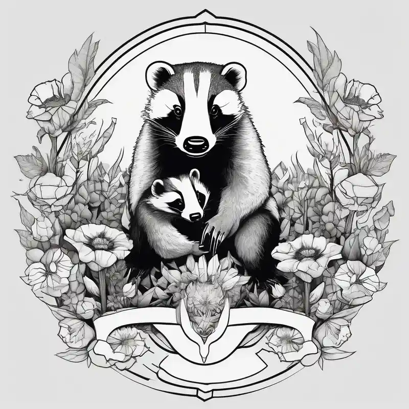 Trippy, pair of badger siblings in a field of flowers one holding a cigar and the other holding a lighter of-siblings