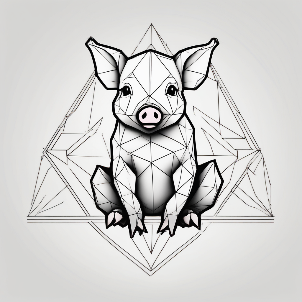 cute piglet sitting on bum. thin lines minimal shading, black and white only, with text "friends not food", white background on-bums, diseño de tatuaje Geométrico generado con IA