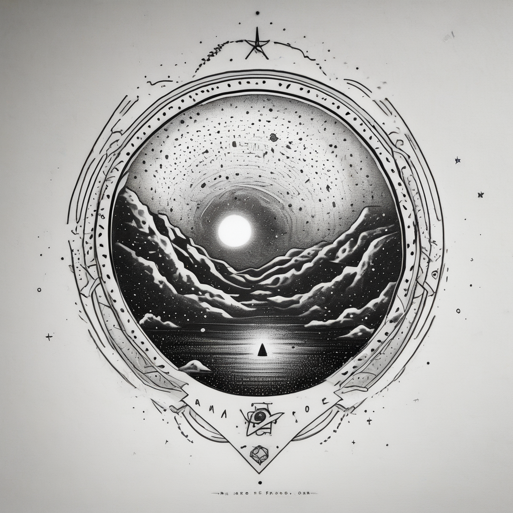 Outer space themed tattoo incorporating the quote, "Made for another world" outer-forearm-for-men, diseño de tatuaje Dotwork generado con IA