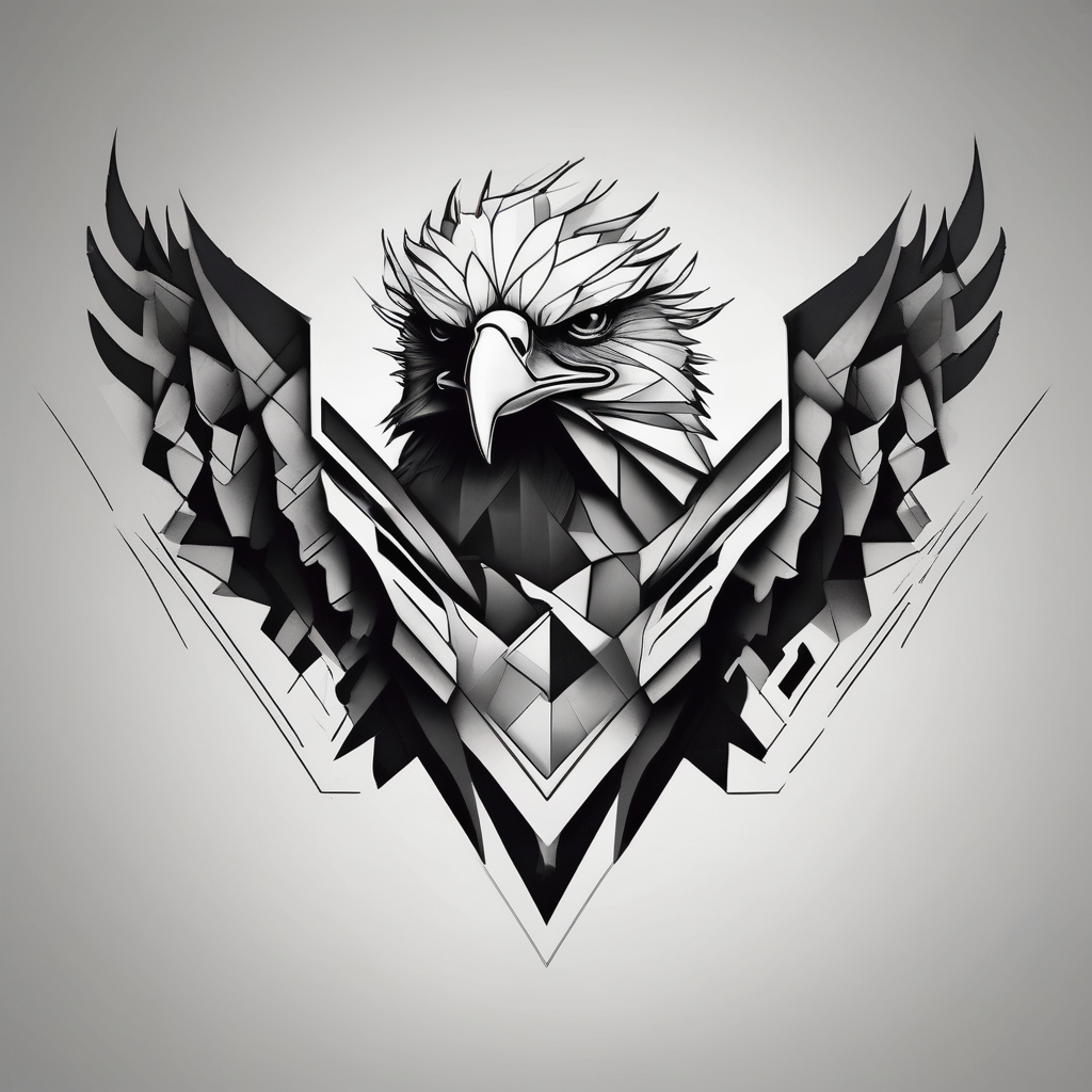 eagle, geometric, subtle, men, forearm tattoo, outer-forearm-for-men, AI-generated Black and White tattoo design