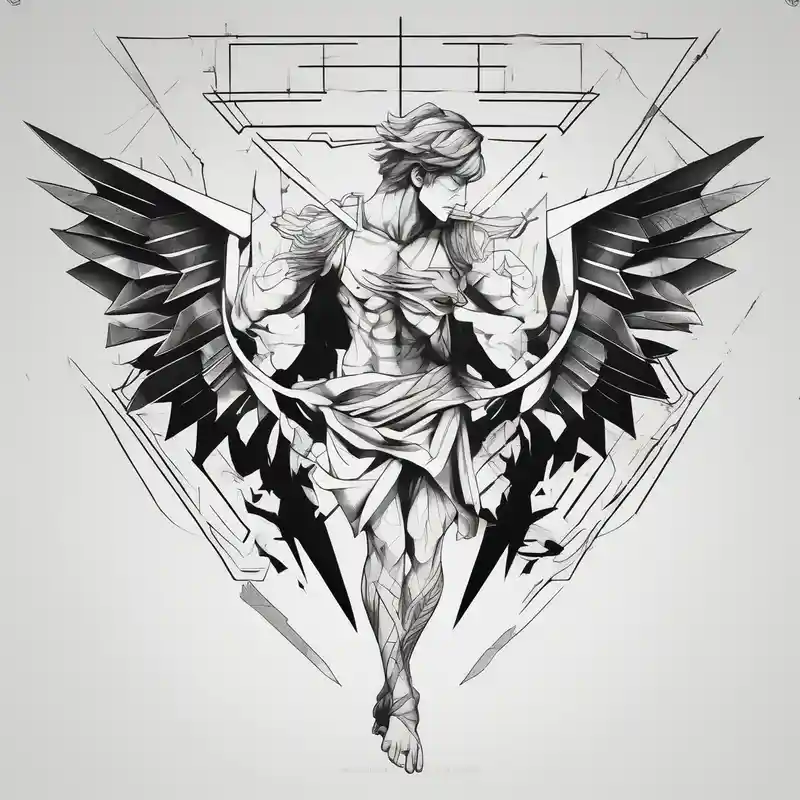 A falling greek men angel in the sea with the sun and all related to an asiatic culture and the anime Tokyo Ghoul – Géométrique, Noir et blanc