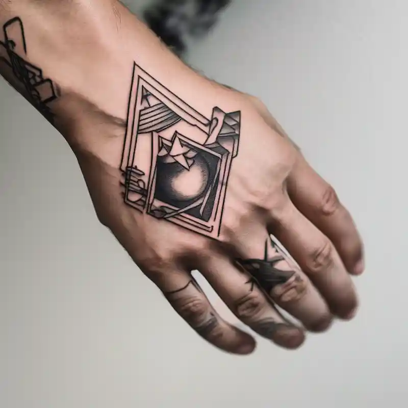 men's tattoo on hand with geometric patterns minimalist