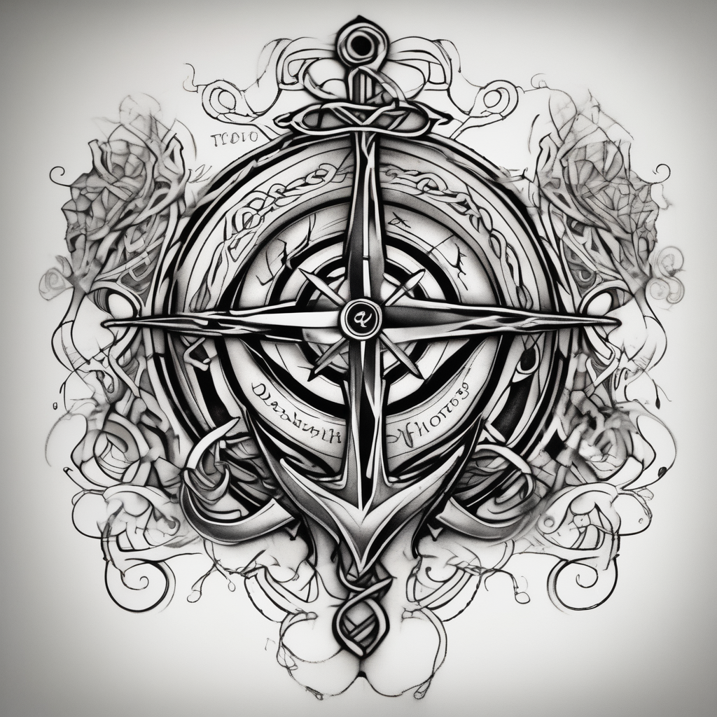 Celtic, forearm, half sleeve, anchor, compass outer-forearm-for-men(AIが生成したシュルレアリスムスタイルのタトゥーデザイン)