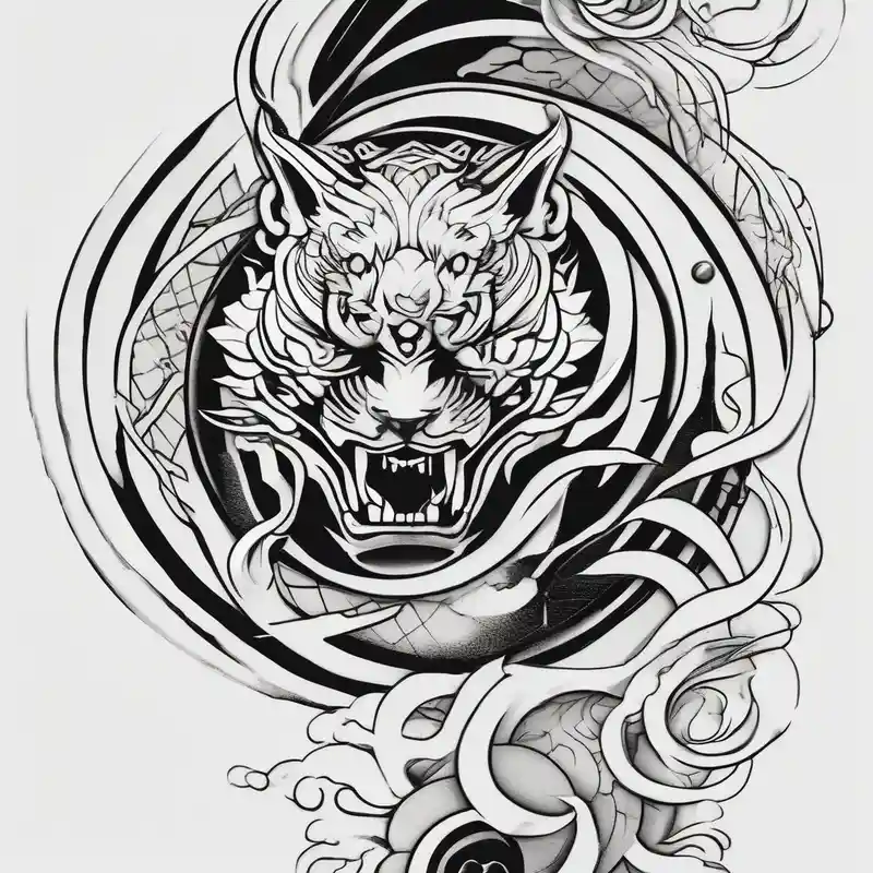 thin tattoo that cirlces the arm and forearm – Japonais, Noir et blanc