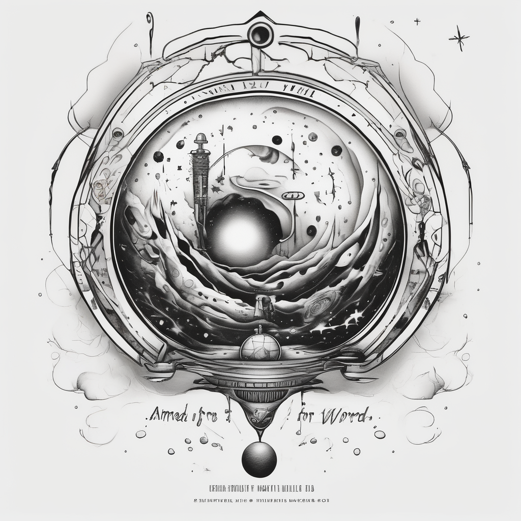 Outer space themed tattoo incorporating the quote, "Made for another world" outer-forearm-for-men, diseño de tatuaje Surrealista generado con IA
