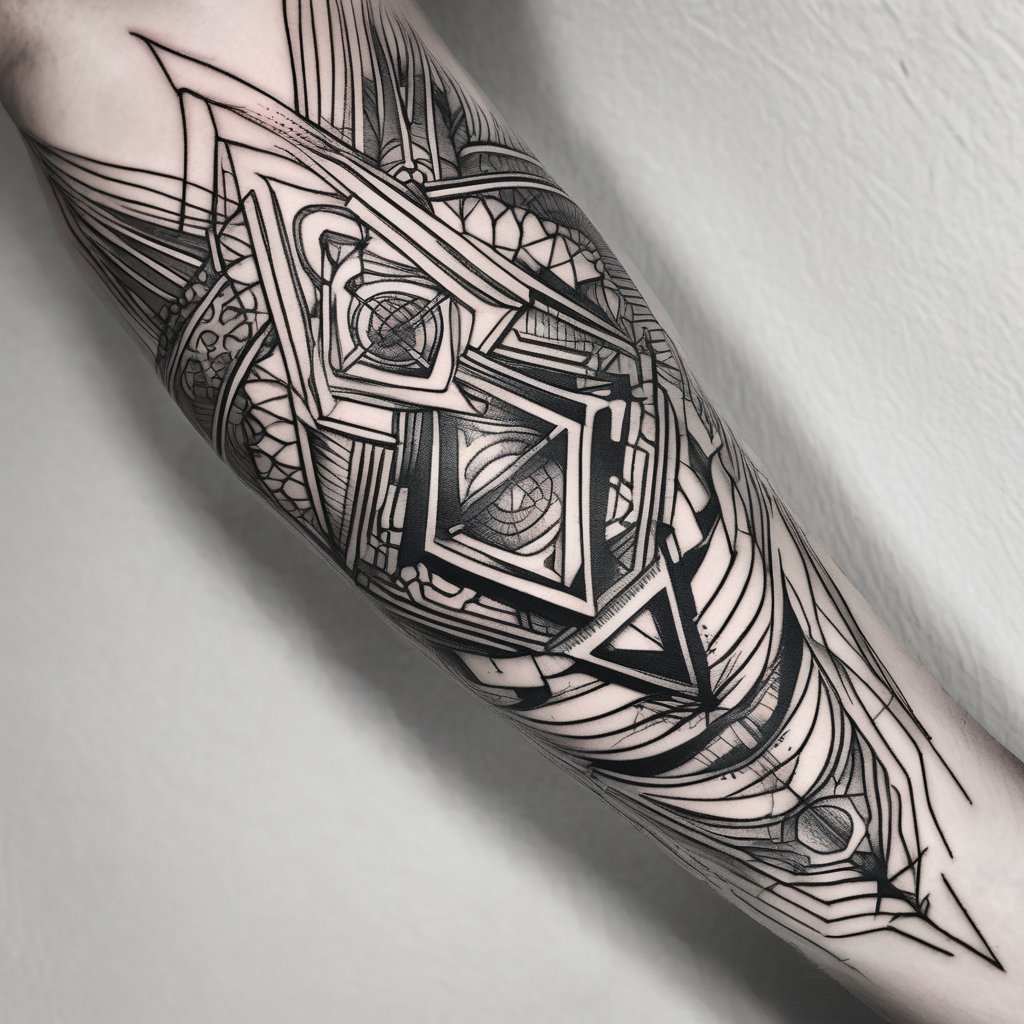 psychedelic, forearm tattoo, geometric, subtle, men, outer-forearm-for-men(AIが生成したスケッチスタイルのタトゥーデザイン)