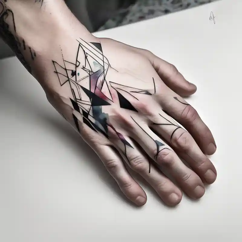 men's tattoo on hand with geometric patterns minimalist – 水彩, 白黒