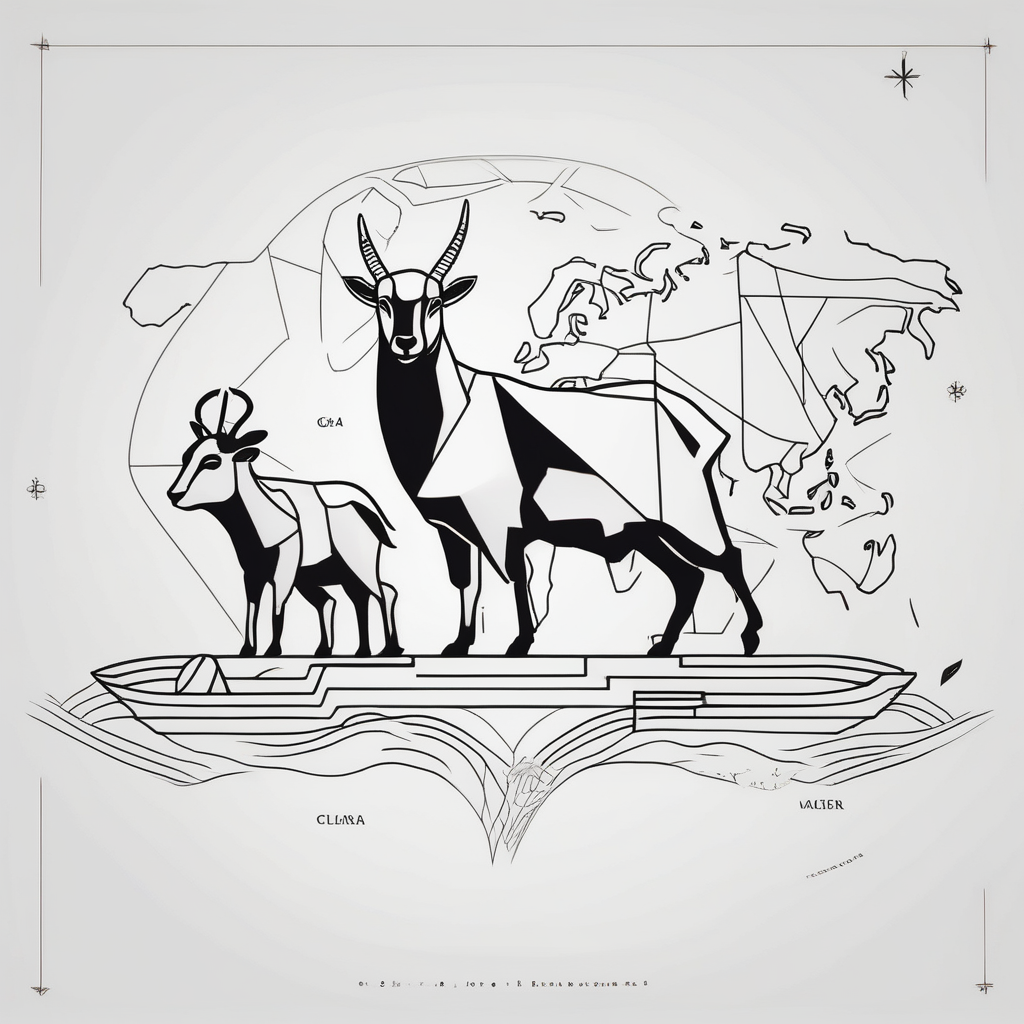 Abadger, a goat and a reindeer on an ark inside the outlines of Map of Mallorca, design de tatouage Minimaliste généré par IA