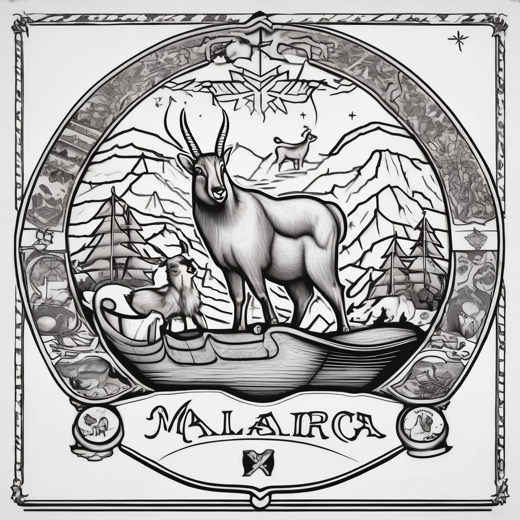 A badger, a goat and a reindeer on an ark inside the outlines of Map of Mallorca, design de tatouage Old school généré par IA