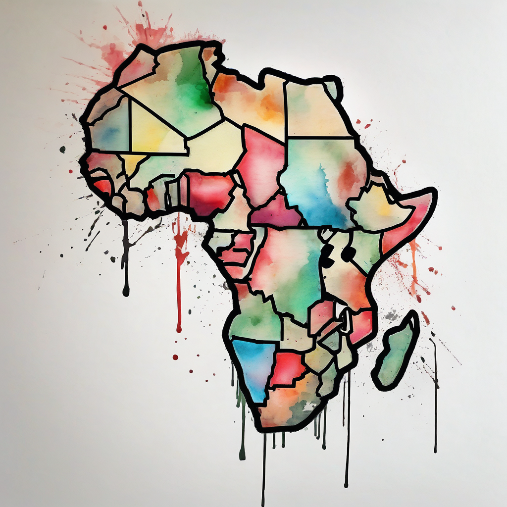 create a shoulder tattoo. I want a map of africa with south sudan outlined. ensure the country of south sudan is outlined by itself outlines, design de tatouage Aquarelle généré par IA