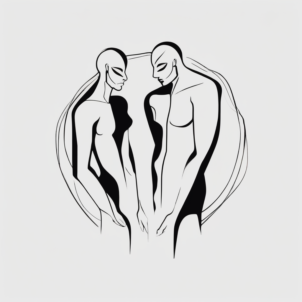 Minimal flash tattoo of two people that illustrates the meaning of the word SONDER owl-meaning, AI-generated Minimalist tattoo design