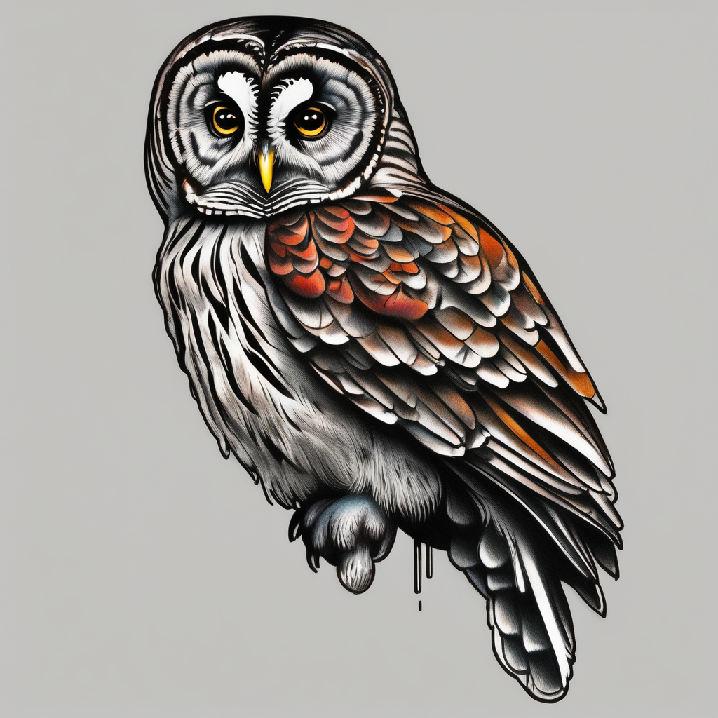 barred owl(AIが生成したリアリズムスタイルのタトゥーデザイン)