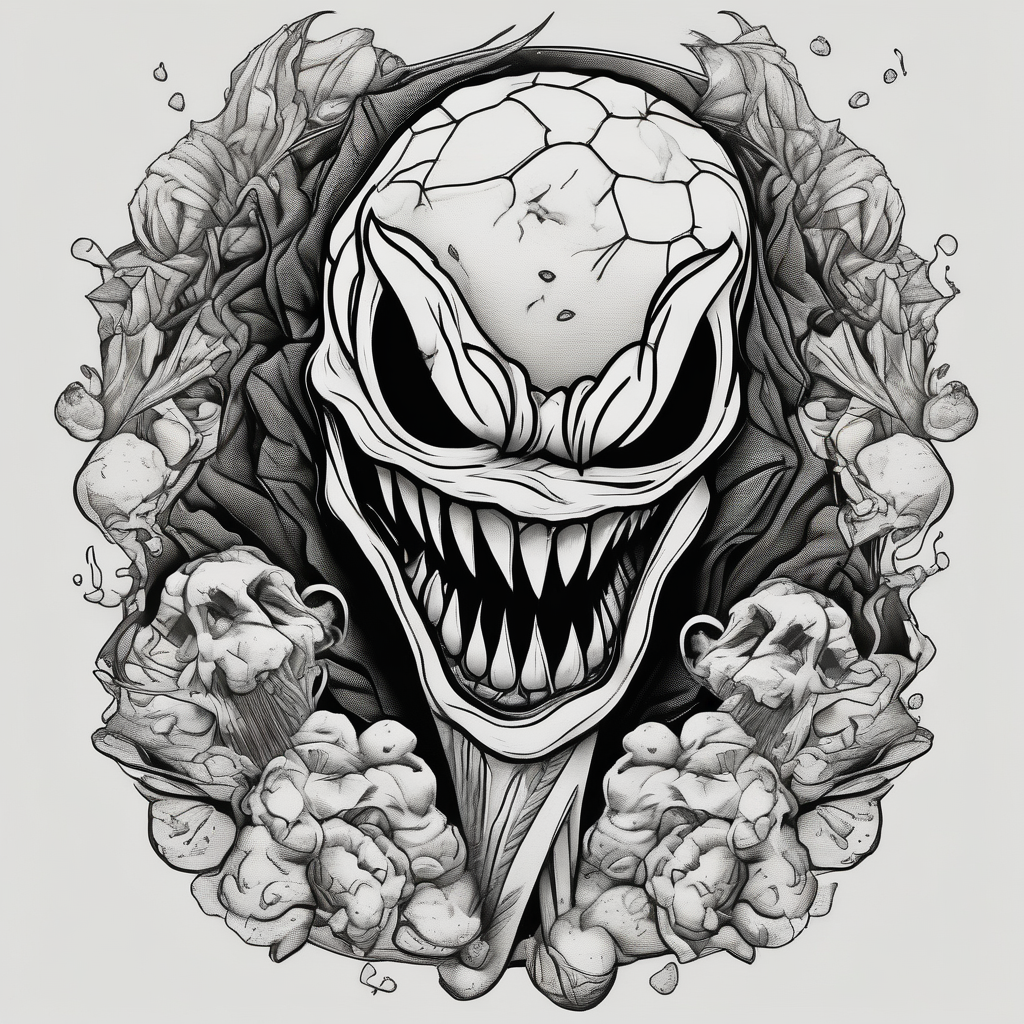 Venom eating ice cream cone painless-numbing-cream, diseño de tatuaje Blackwork generado con IA