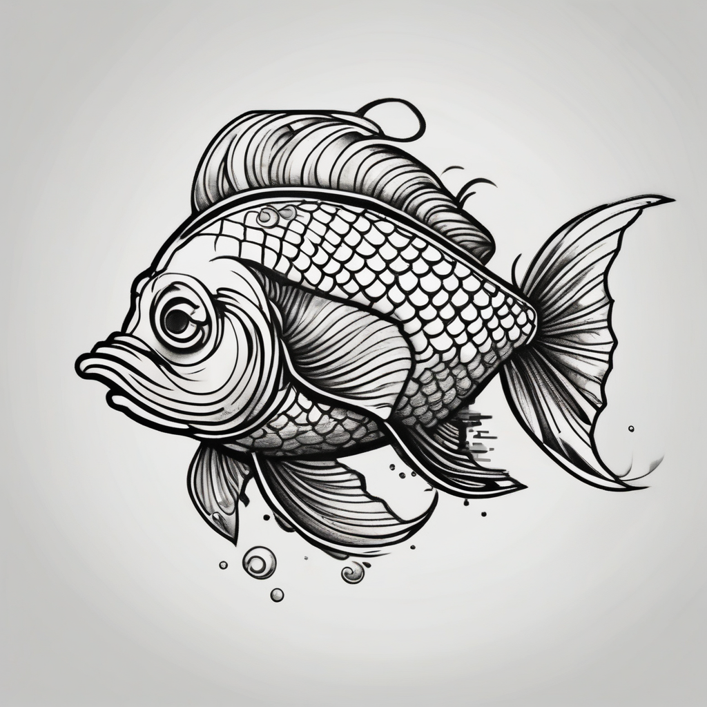 Mean looking cartoon fish phoenix-meaning, AI-generated Sketch tattoo design