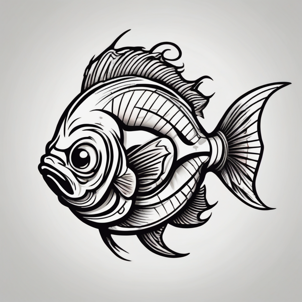 Mean looking cartoon fish phoenix-meaning, AI-generated Old School tattoo design