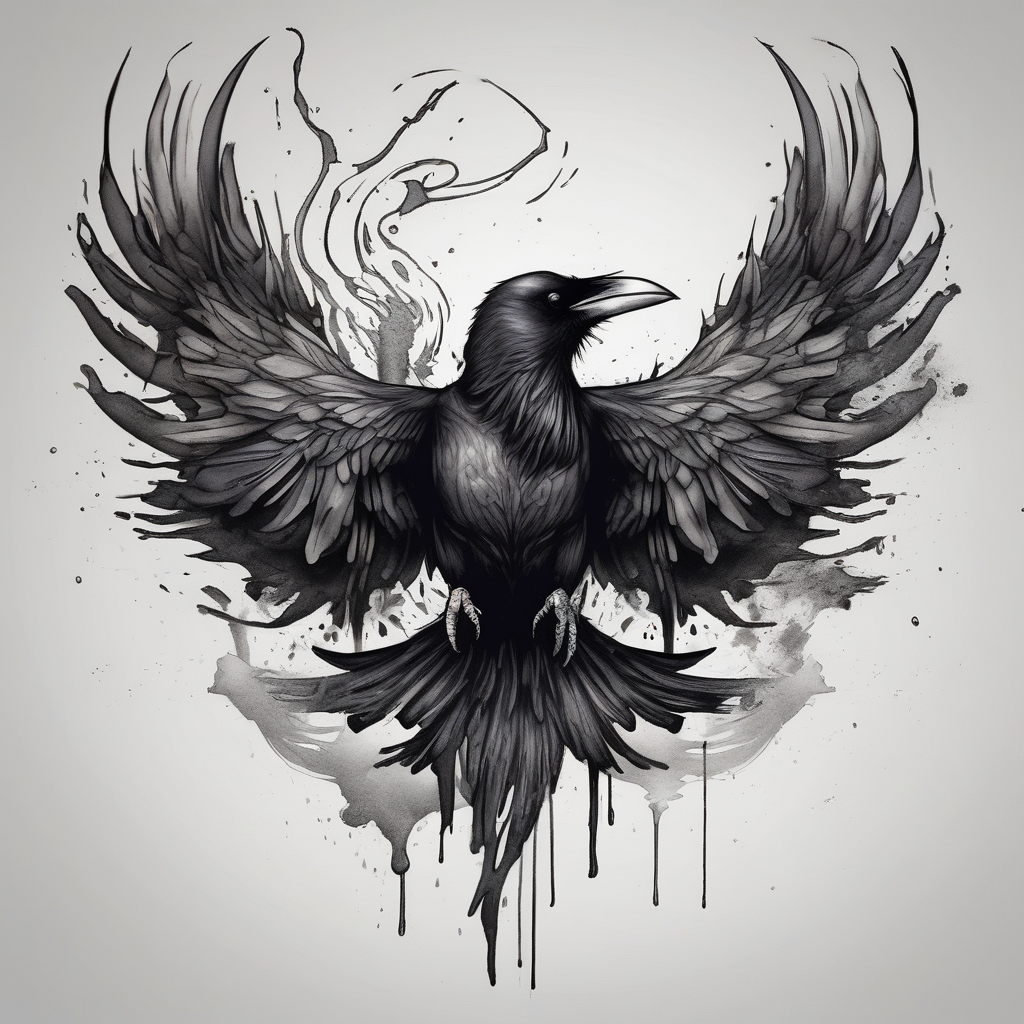 Raven changing into a phoenix phoenix-meaning, AI-generated Watercolor tattoo design