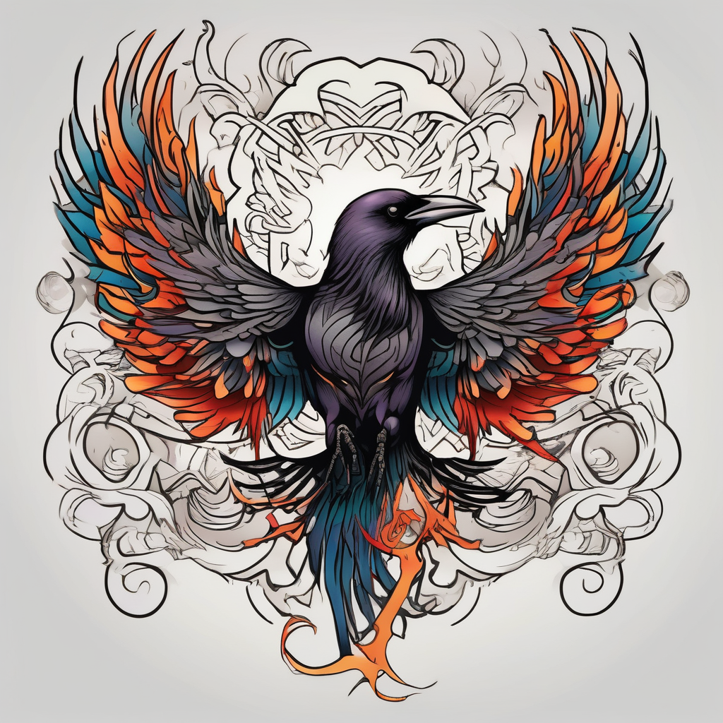 Raven changing into a phoenix phoenix-meaning, AI-generated Japanese tattoo design