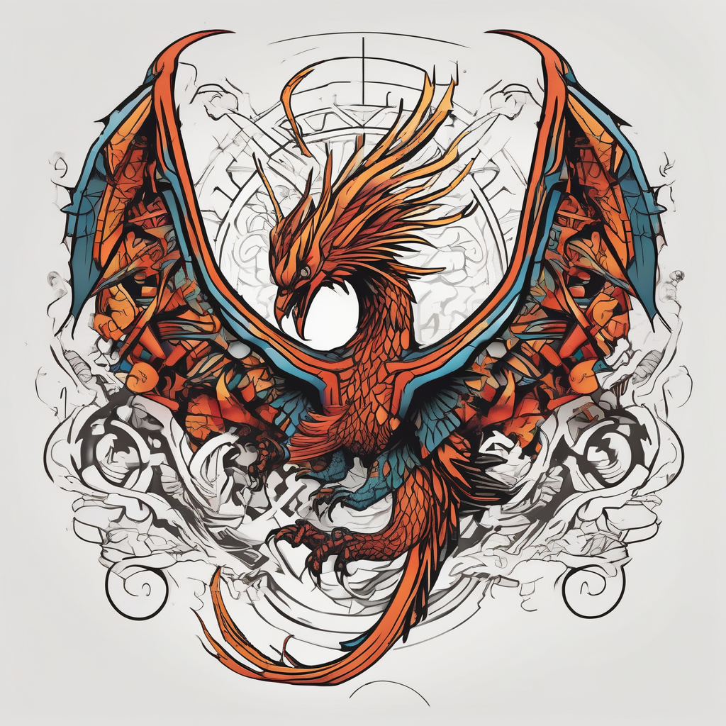 phoenix fighting a dragon phoenix-meaning, AI-generated Geometric tattoo design