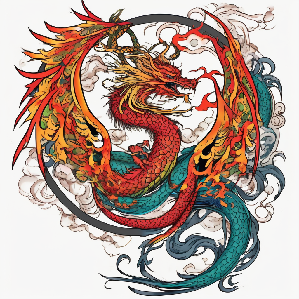 majestic dragon and phoenix tattoo phoenix-meaning, AI-generated Japanese tattoo design