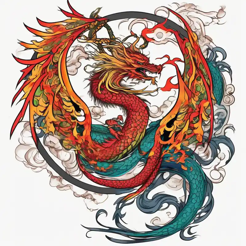 majestic dragon and phoenix tattoo – Japanese, Vibrant color