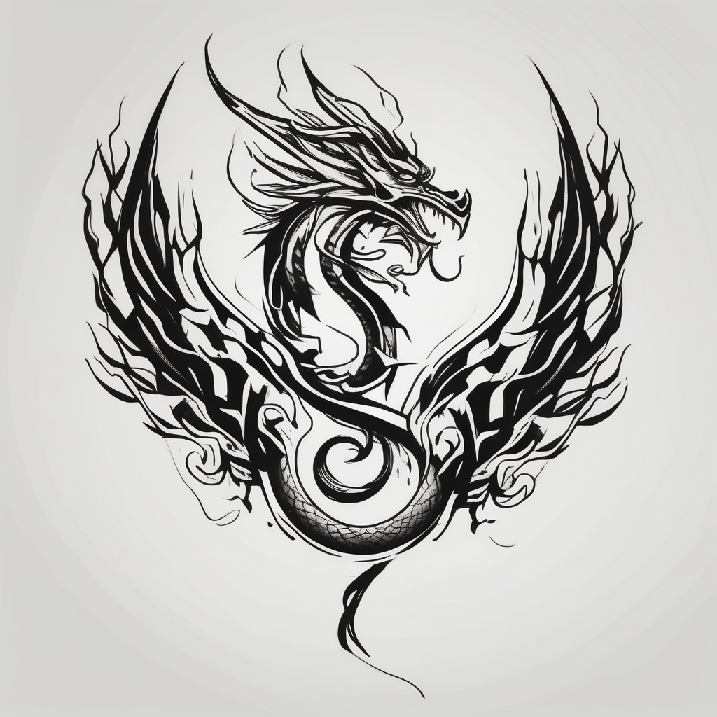 majestic dragon and phoenix tattoo phoenix-meaning, AI-generated Minimalist tattoo design