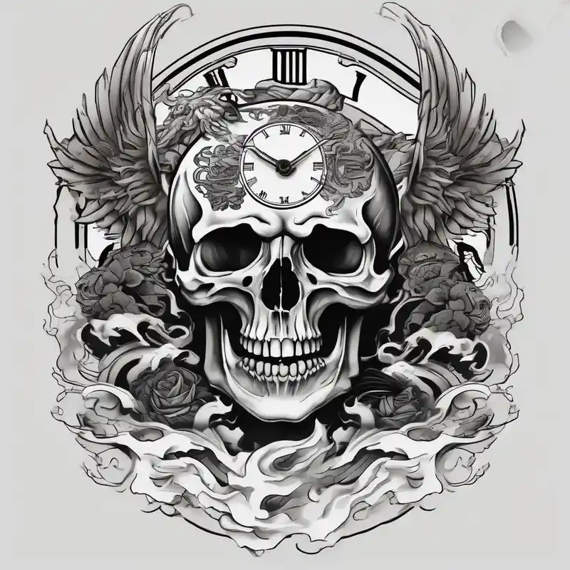 Skull, clock, stairs,phoenix sleeve – Japonés, Blanco y negro