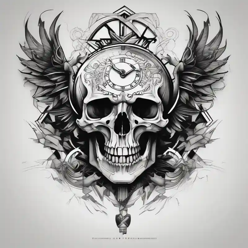 Skull, clock, stairs,phoenix sleeve – Geométrico, Blanco y negro