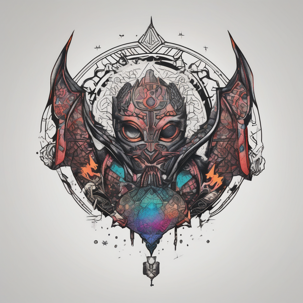 Make an image that contains elements from Star Wars, Game of Thrones, The Lord of the Rings, Demon Slayer, Pokemon, Harry Potter, design de tatouage Dotwork généré par IA