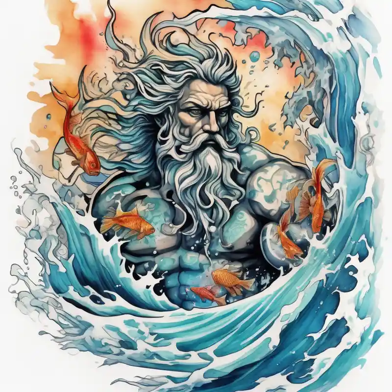 Poseidon with waves and fish